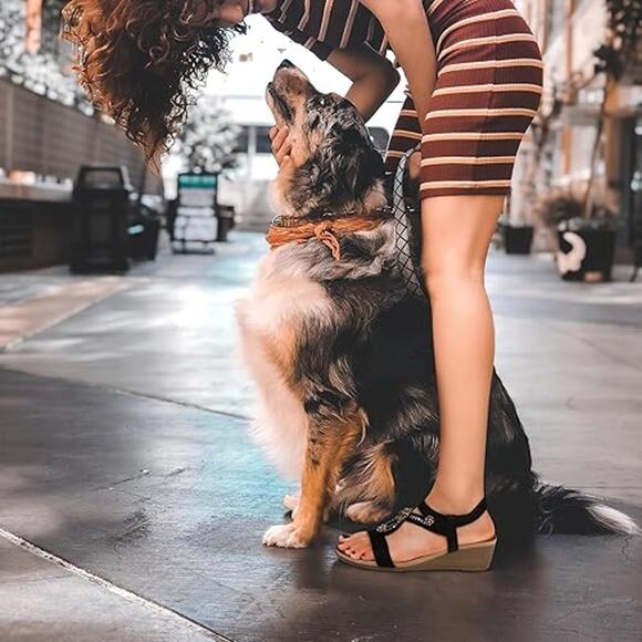 SHIBEVER Women’s Wedge Sandals Rhinestone Boho Low Heel Elastic Strap Sz 10.5 - Picture 6 of 11